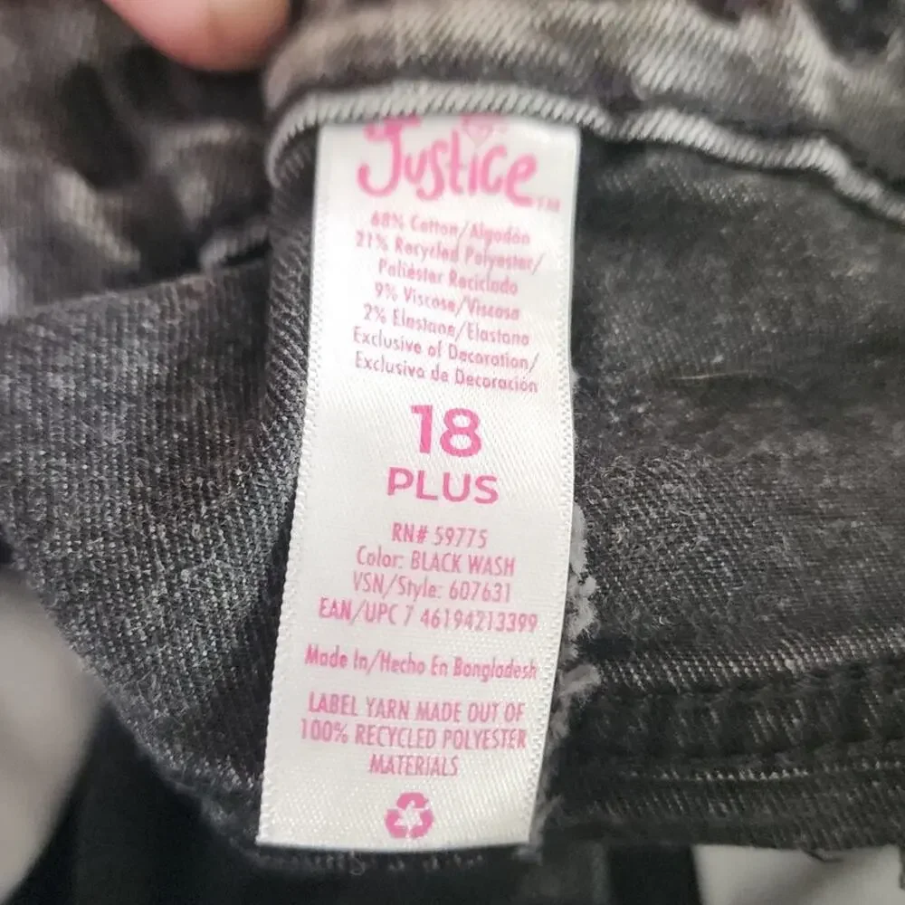 Justice Black Stone washed Distressed Frayed Hem Jean Shorts Girls Size 18 Plus